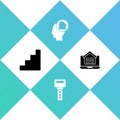 Set Staircase, House key, Man dreaming about buying house and Online real estate icon. Vector