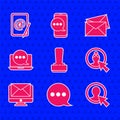 Set Stamp, Speech bubble chat, Create account screen, Monitor and envelope, Chat messages notification laptop, Envelope Royalty Free Stock Photo
