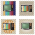 Set of stamps with retro TV . Vector illustration. Royalty Free Stock Photo
