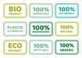 A set of stamps on the topic of environmentally friendly and biodegradable products. Royalty Free Stock Photo