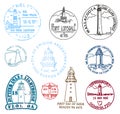 Set of stamps with various lighthouses Royalty Free Stock Photo