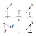 set stand holder microphone technology for speak or sing audio performance equipment Royalty Free Stock Photo