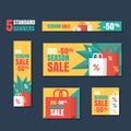 Set of standard vector banners template. Season sale background, flat colorful illustration. Royalty Free Stock Photo