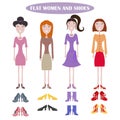 Set of standing women in the different dresses