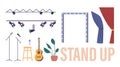 Set Of Standup Comedy Icons Depicting A Microphone, Guitar, Curtains and Spotlight for And Comedian Performance