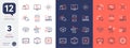 Set of Star, Conversation messages and Monitor repair line icons. For design. Vector