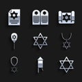 Set Star of David, Firework rocket, necklace on chain, Balloon with star david, Torah scroll and icon. Vector Royalty Free Stock Photo