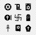 Set Star of David, Torah scroll, Jewish calendar, Cross ankh, torah book, Pope hat, Christian cross and Hindu swastika