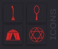 Set Star of David, Witches broom, Magic hand mirror and Circus tent icon. Vector