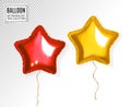 Set of star gold and red balloon on transparent background. Party helium balloons event design decoration. Mockup for Royalty Free Stock Photo