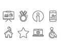Star, Honor and Smartphone statistics icons. Presentation, Online shopping and Disabled signs.