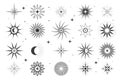 Set of star icons. Vector sun and moon, sky sign Royalty Free Stock Photo
