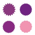 Set of starburst, sunburst badges, labels, stickers. Different shades of pink, violet, purple color.