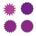Set of starburst, sunburst badges, labels, stickers. Different shades of pink, violet, purple color.