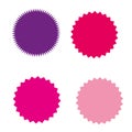 Set of starburst, sunburst badges, labels, stickers. Different shades of pink, violet, purple color.