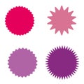 Set of starburst, sunburst badges, labels, stickers. Different shades of pink, violet, purple color.