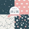 Set of starry and lovely seamless backgrounds