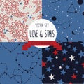 Set of starry and lovely seamless backgrounds