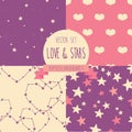 Set of starry and lovely seamless backgrounds