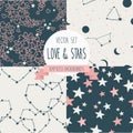 Set of starry and lovely seamless backgrounds