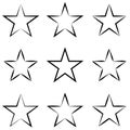 Set stars with calligraphic outline stroke, vector hand drawn star shape outline Royalty Free Stock Photo