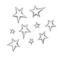 Set of stars icon. Design elements, clip arts on the theme of night sky, UFO, space. Doodle vector illustration Royalty Free Stock Photo