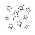 Set of stars icon. Design elements, clip arts on the theme of night sky, UFO, space. Doodle vector illustration Royalty Free Stock Photo