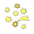 Set of stars icon in doodle flat style. Simple color design elements, clip arts on theme of night sky, kids design Royalty Free Stock Photo