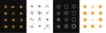 Set of stars icons. Collection of various shape twinkling effect symbols isolated on black, white background. Magic particle vivid Royalty Free Stock Photo