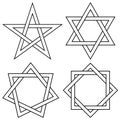 Set of stars with interlaced sides, vector knot stars for logo or tattoo