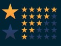 Set of stars rate in orange and dark blue colors. Review evaluation rank. Five stars for quality. Excellent ranking