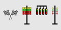 Set start line, racing starting lights system on white background