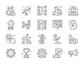 Set of Startup Line Icons. Megaphone, Trophy, Strategy, Money Tree and more.