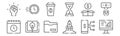 Set of 12 startups icons. outline thin line icons such as data analysis, startup, marketing, package, coffee, time