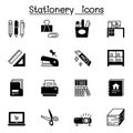 Set of Stationery related vector icons. contains such Icons as pen, pencil, ruler, printer, notebook, laptop, scissor, binder,