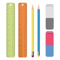 Set of stationery tools outlines: ruler, pencil, eraser. School supplies, Drawing Set in vector Royalty Free Stock Photo