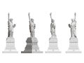 Set with a statue of liberty. Front, side and rear view. Polygonal Statue of Liberty isolated on a white background. 3D Royalty Free Stock Photo