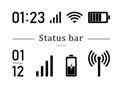 Set of status bar. Mobile phone icons set time, connection, wifi signal, battery icon. Vector illustration Royalty Free Stock Photo