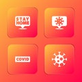 Set Stay home, Corona virus on location, covid-19 and Virus icon. Vector Royalty Free Stock Photo