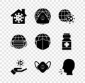 Set Stay home, Earth with medical mask, globe virus, Hand, Medical protective, Man coughing, and icon. Vector Royalty Free Stock Photo