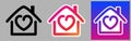 Set of stay home icons with house frame and torn heart inside