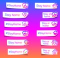 Set of stay home paper stickers with different icons Royalty Free Stock Photo