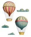 Set of steampunk elements - air balloons and clouds.