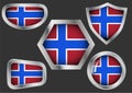 Set of steel Badges with the flag of Norway Royalty Free Stock Photo