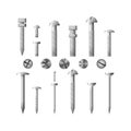 Set of steel fasteners. Gear for work. Royalty Free Stock Photo