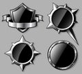 Set of steel glossy shields and compass roses