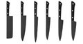 Set of steel kitchen black knives, isolated on white background with clipping path. Chef knife Royalty Free Stock Photo