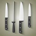 Set of steel kitchen knives Royalty Free Stock Photo