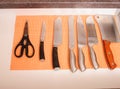 Set of steel kitchen knives Royalty Free Stock Photo