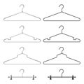 Set of steel metallic clothes hangers. Realistic and black silhouette